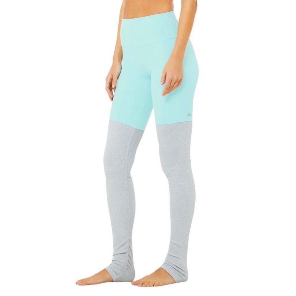 ALO Yoga High Waist Goddess Legging in Blue Quartz/Dove Grey Heather Size Small